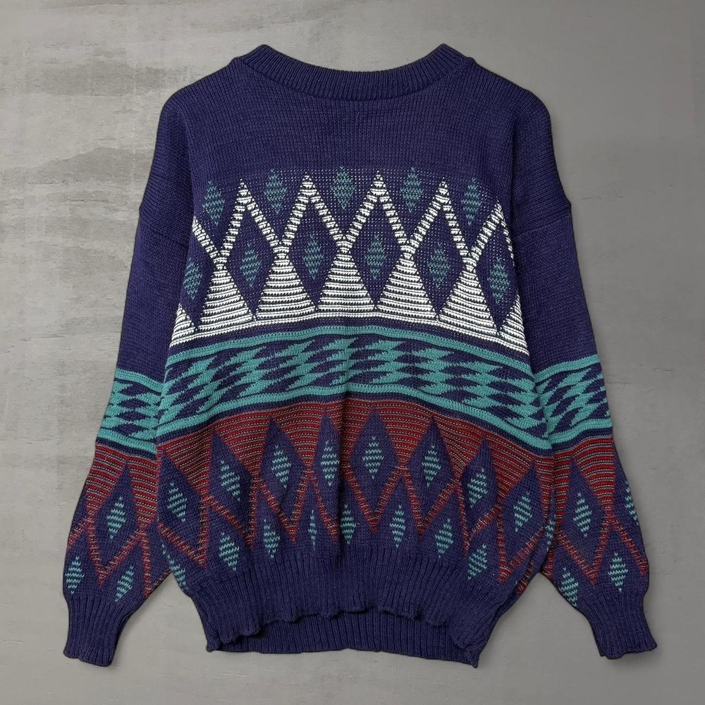 Towncraft Sweater Navy Geometric Southwestern Knit Vintage 90s XL
